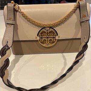 Tory Burch Miller color-block shoulder bag gold beige purse Crossbody euc
